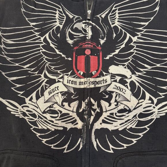 Icon Motosports Hoodie Mens XLBlack Zip Up Graphic Eagle Biker Y2K Grunge Skater - Picture 4 of 10